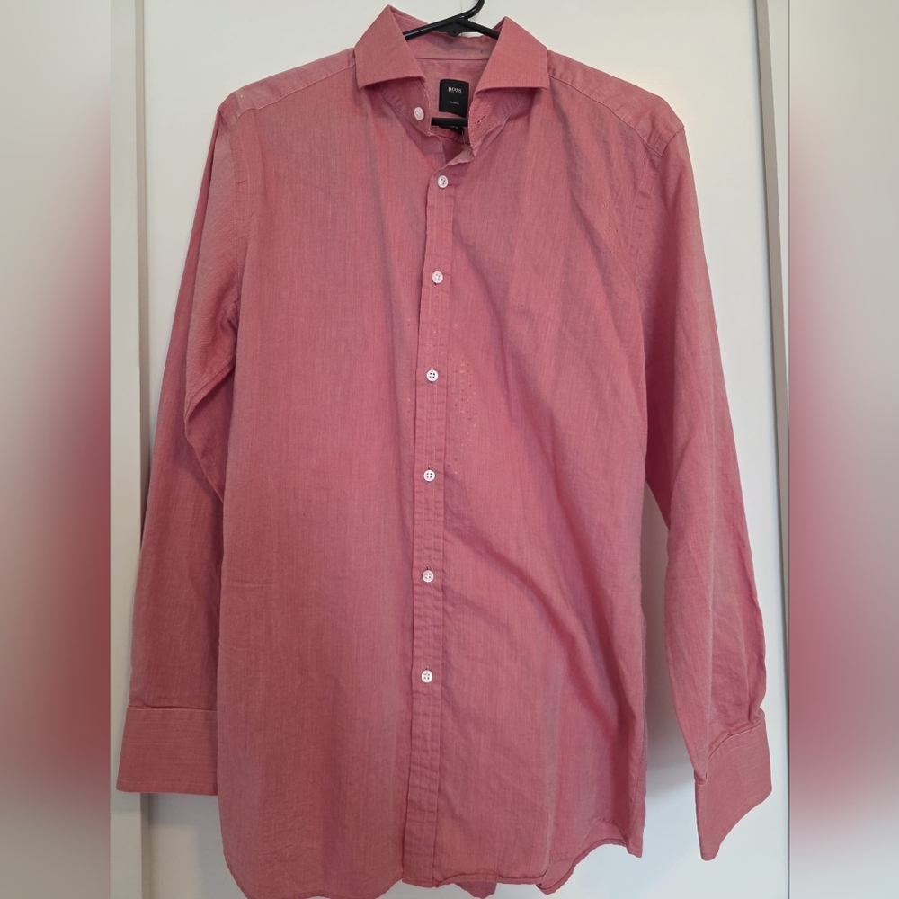 Hugo Boss Men's Casual Rose/Pink Long Sleeve Slim Fit Button-Down Shirt_ Size L